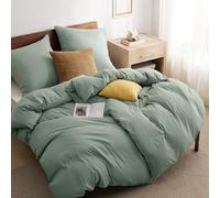 BEDSURE Parure de lit 135 x 200 cm 4 pièces Vert clair - Ensemble de 2 housses de couette avec 2 taies d'oreiller 80 x 80 cm, ensemble de parure de lit en microfibre vert clair avec fermeture éclair