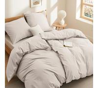 BEDSURE Parure de lit 135 x 200 coton 4 pièces - Ensemble de literie Beige Housse de couette 2 pièces avec 2 taies d'oreiller 80 x 80 cm, Literie Nature Oeko-TEX avec fermeture éclair