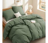 BEDSURE Parure de lit 135 x 200 coton 4 pièces - Ensemble de literie gris olive Housse de couette en set de 2 avec 2 taies d'oreiller 80 x 80 cm, Literie Oeko-TEX verte avec fermeture éclair
