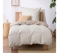 BEDSURE Parure de lit 135x200 2 pièces Beige - Ensemble de literie en coton 135 x 200 cm Parure de lit réversible 2 pièces avec taie d'oreiller 80x80 cm, Oeko-TEX Housse de couette bicolore avec