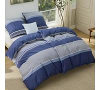 BEDSURE Parure de lit 135x200 4 pièces Coton - Ensemble de literie 2 pièces Housse de couette avec 2 taies d'oreiller 80x80 cm, Literie ÖKO-TEX à rayures bleues réversibles avec fermeture éclair