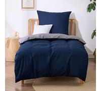 BEDSURE Parure de lit 135x200 Bleu Gris - Ensemble de literie en coton 135 x 200 cm Parure de lit réversible 2 pièces avec taie d'oreiller 80x80 cm, Oeko-TEX Housse de couette bicolore avec fermeture