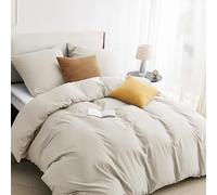 BEDSURE Parure de lit 155 x 220 3 pièces en lin - 1 housse de couette 155 x 220 cm + 2 taies d'oreiller 80 x 80 cm, Ensemble de literie EKO-TEX Beige Polyester Microfibre avec fermeture éclair
