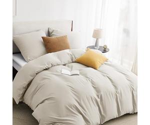 BEDSURE Parure de lit 155 x 220 3 pièces en lin - 1 housse de couette 155 x 220 cm + 2 taies d'oreiller 80 x 80 cm, Ensemble de literie EKO-TEX Beige Polyester Microfibre avec fermeture éclair