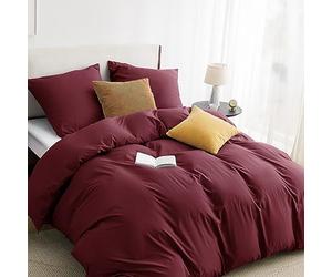 Bedsure Parure de lit 155 x 220 cm Rouge vin Housse de couette - Parures de lit 155 x 220 cm avec taie d'oreiller 80 x 80 cm Linge de lit d'été Microfibre pour lit simple avec fermeture éclair
