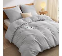 BEDSURE Parure de lit 155x220 3 pièces Gris argent - 1 housse de couette 155x220 cm + 2 taies d'oreiller 80x80 cm, Ensemble de literie EKO-TEX Gris Polyester Microfibre avec fermeture éclair