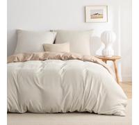 BEDSURE Parure de lit 155x220 3 pièces Khaki/Beige - Ensemble de literie Housse de couette 155x220 avec 2 taies d'oreiller 80x80 cm, Literie réversible Oeko-TEX avec fermeture éclair