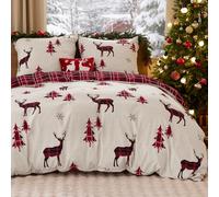 BEDSURE Parure de lit 155x220 3 pièces Noël - Ensemble de linge de lit Renne Housse de couette 155x220 avec 2 taies d'oreiller 80x80 cm, motif carreaux buffle Motif de literie Rouge avec fermeture