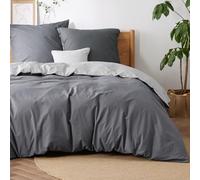 BEDSURE Parure de lit 155x220 Anthracite Gris - Ensemble de literie en coton 155 x 220 cm Parure de lit réversible 3 pièces avec 2 taies d'oreiller 80x80 cm, Oeko-TEX Housse de couette bicolore avec