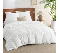 BEDSURE Parure de lit 155x220 Coton 3 pièces - Ensemble de literie Blanc Housse de couette avec 2 taies d'oreiller 80x80 cm, Texture similaire au lin lavé, Ensemble de literie Oeko-TEX avec fermeture