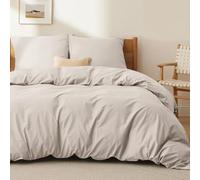 BEDSURE Parure de lit 155X220 Coton Beige - Ensemble de literie 155 x 220 cm Housse de couette 3 pièces avec 2 taies d'oreiller 80x80 cm, Literie Oeko-TEX Nature avec fermeture éclair