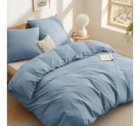 BEDSURE Parure de lit 155x220 Coton Gris-bleu - Ensemble de literie 155 x 220 cm Housse de couette 3 pièces avec 2 taies d'oreiller 80x80 cm, Literie Oeko-TEX Bleu avec fermeture éclair