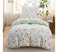 BEDSURE Parure de lit 2 pièces 135 x 200 cm - Housse de couette 135 x 200 cm avec taie d'oreiller 80 x 80 cm - Certifié Öko-Tex - Literie réversible - Motif floral vert - Motif plantes - Pour lit