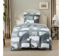 BEDSURE Parure de lit 2 pièces - Housse de couette 135 x 200 cm - Avec taie d'oreiller 80 x 80 cm - Certifié Öko-Tex - Motif géométrique - Gris - Pour lit simple - Avec fermeture éclair