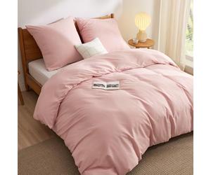 BEDSURE Parure de lit 200 x 200 cm - 1 housse de couette 200 x 200 cm et 2 taies d'oreiller 80 x 80 cm - Certifié Öko-Tex - En microfibre de polyester - Rose - Avec fermeture éclair
