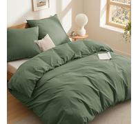 BEDSURE Parure de lit 200 x 200 cm, coton, vert olive, housse de couette 200 x 200 cm, housse de couette 3 pièces avec 2 taies d'oreiller de 80 x 80 cm, Öko-Tex vert avec fermeture éclair