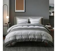 BEDSURE Parure de lit 200 x 200 cm Housse de couette d'hiver - Ensemble de literie Gris 200 x 200 3 pièces avec 2 taies d'oreiller 80 x 80 cm Housse de couette à motif rayé avec fermeture éclair