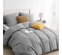Bedsure Parure de lit 200 x 220 cm, 3 pièces Gris - 1 Housse de couette 200 x 220 cm + 2 Taies d'oreiller 80 x 80 cm, Ensemble de literie en polyester microfibre gris avec fermeture éclair Oeko-Tex
