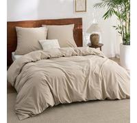 BEDSURE Parure de lit 200x200 Coton 3 pièces - Ensemble de literie Hazeltaupe avec 1 housse de couette et 2 taies d'oreiller 80x80 cm, Texture similaire au lin lavé, Literie Oeko-TEX Marron avec