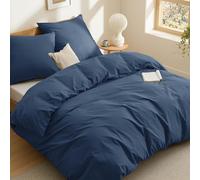 BEDSURE Parure de lit 200x200 Coton Bleu - Sets de Literie 200 x 200 cm Housse de Couette 3 pièces avec 2 Taies d'oreiller 80x80 cm, Literie Oeko-TEX avec Fermeture Éclair