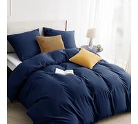 BEDSURE Parure de lit 200x220 3 pièces Bleu marine - 1 housse de couette 200x220 cm + 2 taies d'oreiller 80x80 cm, Ensemble de literie OEKO-TEX Bleu Polyester Microfibre avec fermeture éclair