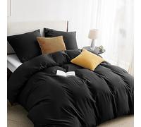 BEDSURE Parure de lit 200x220 3 pièces Noir - 1 housse de couette 200x220 cm + 2 taies d'oreiller 80x80 cm, Ensemble de literie OEKO-TEX Noir Polyester Microfibre avec fermeture éclair