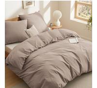 Bedsure Parure de lit 220 x 240 en coton kaki - ensemble de linge de lit 240 x 220 cm avec housse de couette à 3 pièces et 2 taies 80 x 80 cm, Oeko-TEX literie gris-brun avec fermeture éclair