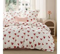 BEDSURE Parure de lit 220x240 3 pièces Cœurs - Ensemble de literie Blanc Housse de couette 240x220 avec 2 taies d'oreiller 80x80 cm, Oeko-TEX Oeko-TEX Bedding Motif Rouge Cœur avec fermeture éclair