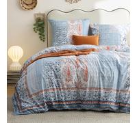 BEDSURE - Parure de lit 220x240 cm en coton - Bleu - Motif Boho - Ensemble de literie 240 x 220 cm - 3 pièces - Avec 2 taies d'oreiller 80x80 cm - Housse de couette réversible OEKO-TEX - Fermeture