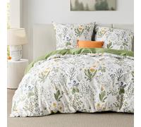 BEDSURE Parure de lit 240x220 Coton Vert - Ensemble de literie 240 x 220 cm Housse de couette 3 pièces avec 2 taies d'oreiller 80x80 cm, Drap de lit réversible Salvia Vert Fleuri Motif avec fermeture