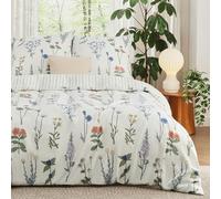 BEDSURE Parure de lit 3 pièces 155 x 220 cm - Housse de couette 155 x 220 cm avec 2 taies d'oreiller 80 x 80 cm - Certifié Öko-Tex - Blanc - Motif floral rayé - Pour lit simple - Avec fermeture éclair
