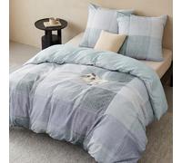 BEDSURE Parure de lit 3 pièces 155 x 220 cm - Housse de couette 155 x 220 cm avec 2 taies d'oreiller 80 x 80 cm - Certifié Öko-Tex - Motif à carreaux - Bleu - Pour lit simple - Avec fermeture éclair