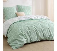 BEDSURE Parure de lit 3 pièces 200 x 220 cm - Housse de couette 200 x 220 cm avec 2 taies d'oreiller 80 x 80 cm - Certifié Öko-Tex - Motif feuilles vertes - Pour lit double - Avec fermeture éclair