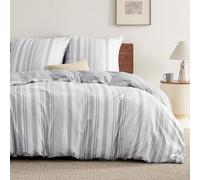 BEDSURE Parure de lit 3 pièces 220 x 240 cm - Housse de couette 240 x 220 cm avec 2 taies d'oreiller 80 x 80 cm - Certifié Öko-Tex - Motif à rayures grises - Pour lit double - Avec fermeture éclair