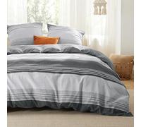 BEDSURE Parure de lit 3 pièces 220 x 240 cm - Rayures grises - 2 taies d'oreiller 80 x 80 cm