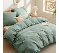 BEDSURE Parure de lit 3 pièces, Couette, Enfile Couette - En coton - Vert - 200 x 200 cm - Avec 2 taies d'oreiller 80 x 80 cm - Certifié Oeko-Tex - Avec fermeture éclair