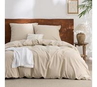 BEDSURE Parure de lit 3 pièces en coton 200 x 200 cm - Couleur taupe noisette - Housse de couette et 2 taies d'oreiller de 80 x 80 cm - Texture similaire au lin délavé - Certifié Oeko-TEX - Marron