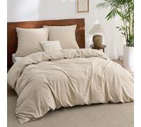 BEDSURE Parure de lit, 3 pièces, en coton, 220 x 240 cm, couleur taupe noisette, avec housse de couette et 2 taies d'oreiller de 80 x 80 cm, texture similaire au lin délavé, certifié Oeko-TEX - Marron