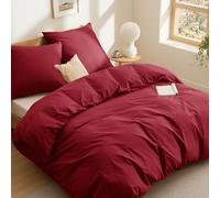 BEDSURE Parure de lit 3 pièces en coton rouge - Housse de couette 155 x 220 cm - 2 taies d'oreiller 80 x 80 cm - Certifié Oeko-TEX - Rouge - Avec fermeture éclair