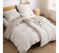 BEDSURE Parure de lit 4 pièces 135 x 200 cm Coton - Ensemble de literie Beige Khaki Taupe Housse de couette réversible Ensemble de 2 avec 2 taies d'oreiller 80 x 80 cm, Oeko-TEX Housse de couette