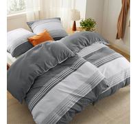 BEDSURE Parure de lit 4 pièces 135 x 200 cm - Ensemble de literie 135 x 200 cm avec 2 taies d'oreiller 80 x 80 cm, housse de couette réversible OEKO-TEX grise à motif rayé avec fermeture éclair