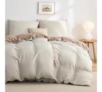 BEDSURE Parure de lit 4 pièces 135 x 200 cm Khaki/Beige - Ensemble de literie avec 2 housses de couette 135 x 200 cm et 2 taies d'oreiller 80 x 80 cm, housse de couette réversible avec fermeture