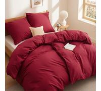 BEDSURE Parure de lit 4 pièces en coton 135 x 200 cm - Rouge - Housse de couette et 2 taies d'oreiller de 80 x 80 cm - Certifié Oeko-Tex Bedding - Avec fermeture éclair