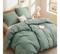 BEDSURE Parure de lit 4 pièces en coton 135 x 200 cm - Vert - Housse de couette, Draps housses avec 2 taies d'oreiller 80 x 80 cm - Certifié Oeko-TEX - Avec fermeture éclair