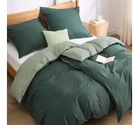 BEDSURE Parure de lit 4 pièces en coton 135x200 cm - Vert sauge - Vert foncé - Parure réversible 2 taies d'oreiller 80x80 cm - Certifié Oeko-TEX - Housse de couette bicolore