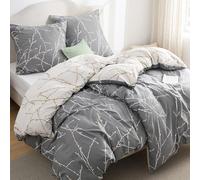 BEDSURE Parure de lit 4 pièces - Housse de couette 135 x 200 cm - 2 taies d'oreiller 80 x 80 cm - Certifié Öko-Tex - Motif branches grises - Avec fermeture éclair