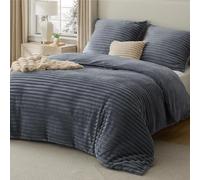 BEDSURE Parure de lit en flanelle 200 x 200 cm - Housse de couette d'hiver avec 2 taies d'oreiller 80 x 80 cm - Certifié Öko-Tex - Peluche chaude et moelleuse - Avec fermeture éclair - Anthracite