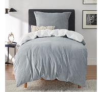 Bedsure Parure de lit moelleuse 135 x 200 cm - Gris - Housse de couette d'hiver en polaire avec taie d'oreiller de 80 x 80 cm - Avec fermeture éclair - Motif gaufré douillet - Pour lit simple