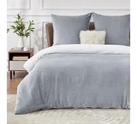 Bedsure Parure de lit moelleuse 155 x 220 cm - Gris - Housse de couette d'hiver en polaire avec 2 taies d'oreiller 80 x 80 cm - Avec fermeture éclair - Motif gaufré douillet - Pour lit double