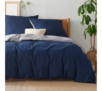 BEDSURE Parure de lit réversible 155 x 220 cm - Bleu et gris - En coton - 155 x 220 cm - 3 pièces - Avec 2 taies d'oreiller de 80 x 80 cm - Certifié Oeko-TEX - Housse de couette bicolore avec